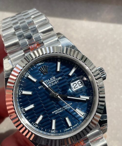 DateJust 41  SS VSF 1:1 Best Edition 904L Steel Blue Textured Dial on SS Jubilee bracelet - Image 5