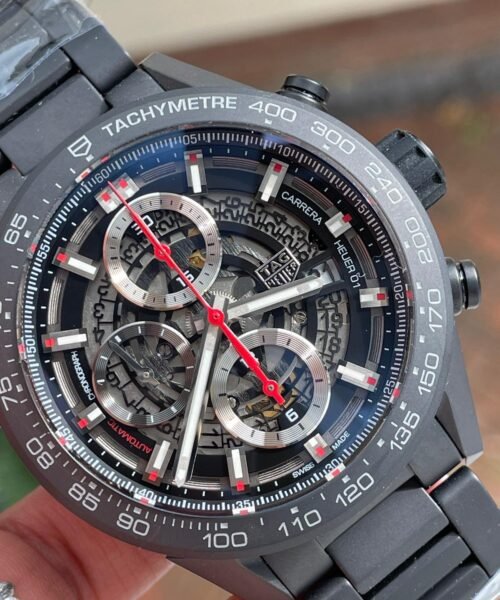 Calibre Heuer 01 Chrono 43mm Ceramic XF 1:1 Best Edition Black Skeleton Dial on Black Ceramic Strap A1887 - Image 4