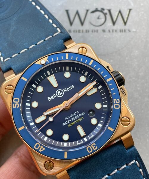 BR03-92 Diver 42mm Bronze BR Blue Dial on Blue Leather Strap A2824 - Image 2