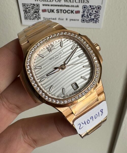 Nautilus 7118 35mm RG Diam Bezel White Dial Sticks on RG Bracelet PPF A324