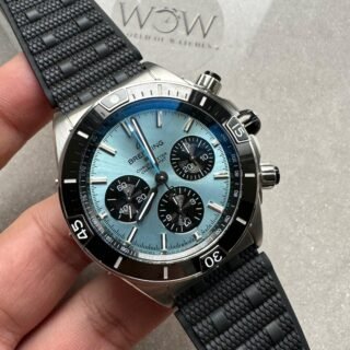 Chronomat B01 44mm SS BLSF 1:1 Best Edition Ice Blue Dial on Black Rubber Strap A7750 to Cal.01 - Image 4
