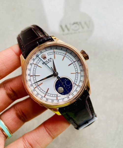 Cellini Moonphase 50535 RG White Dial on Leather Strap KZF Asia 3195 Mod - Image 5