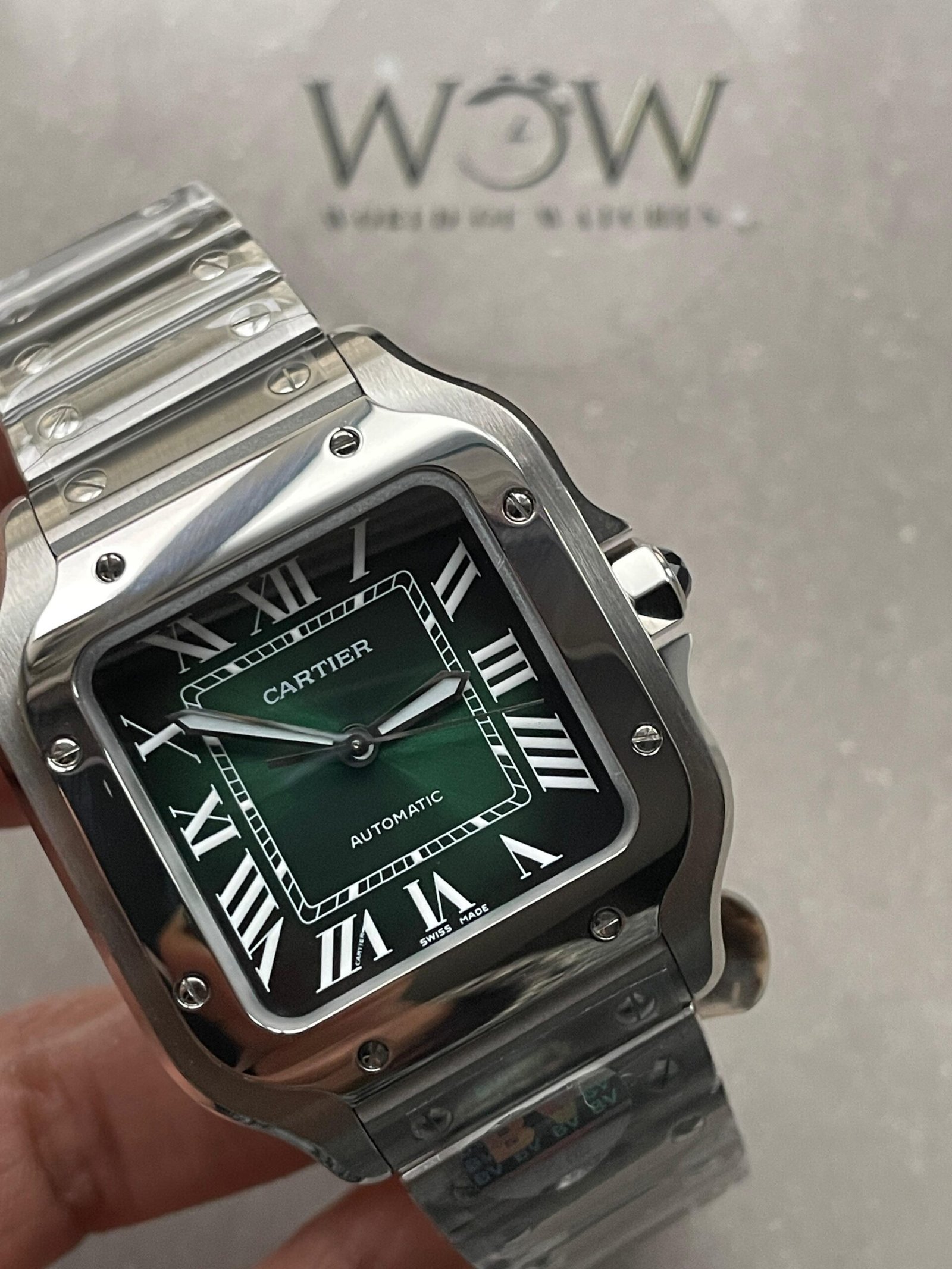 Santos 35mm 2018 SS BVF 1:1 Best Edition Green Dial on SmartLinks Bracelet MIYOTA 9015 - Image 6