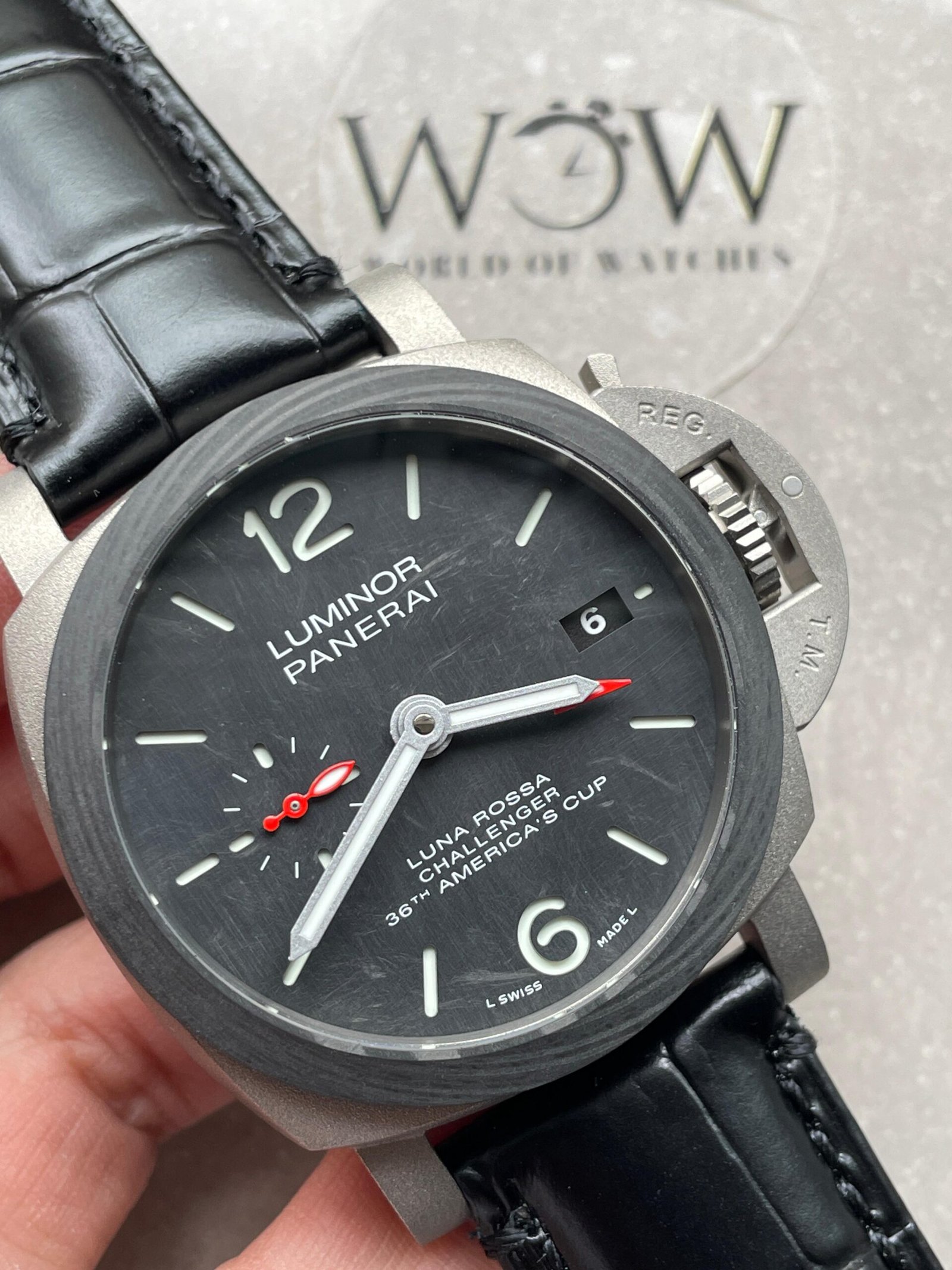 Luminor GMT "Luna Rossa" PAM01096 TI Black Dial Stick on Leather Strap VSF P9010 pam1096 - Image 8