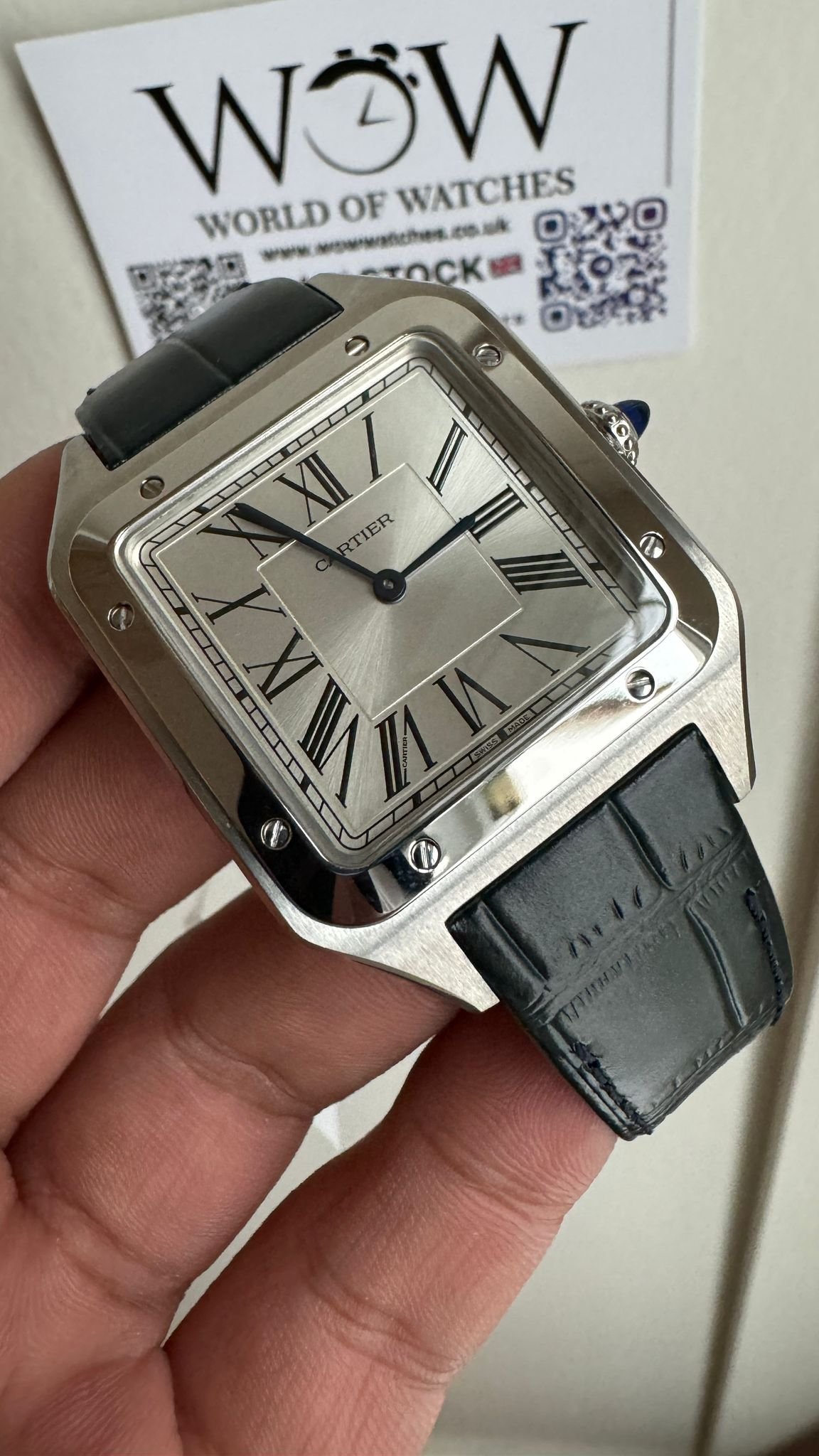Santos Dumont 31.4mm SS AF 1:1 Best Edition Silver Dial on Black Croco Strap A157