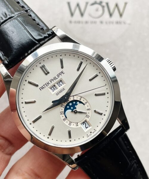 Annual Calendar Moonphase 5396 SS ZF 1:1 Best Edition White/Blue Dial on Black Leather Strap A324 - Image 2