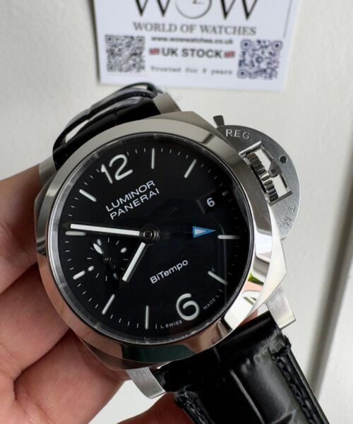 PAM1365 Z GMT SS VSF 1:1 Best Edition Black Dial on Black Leather Strap Asian P900 - Image 4