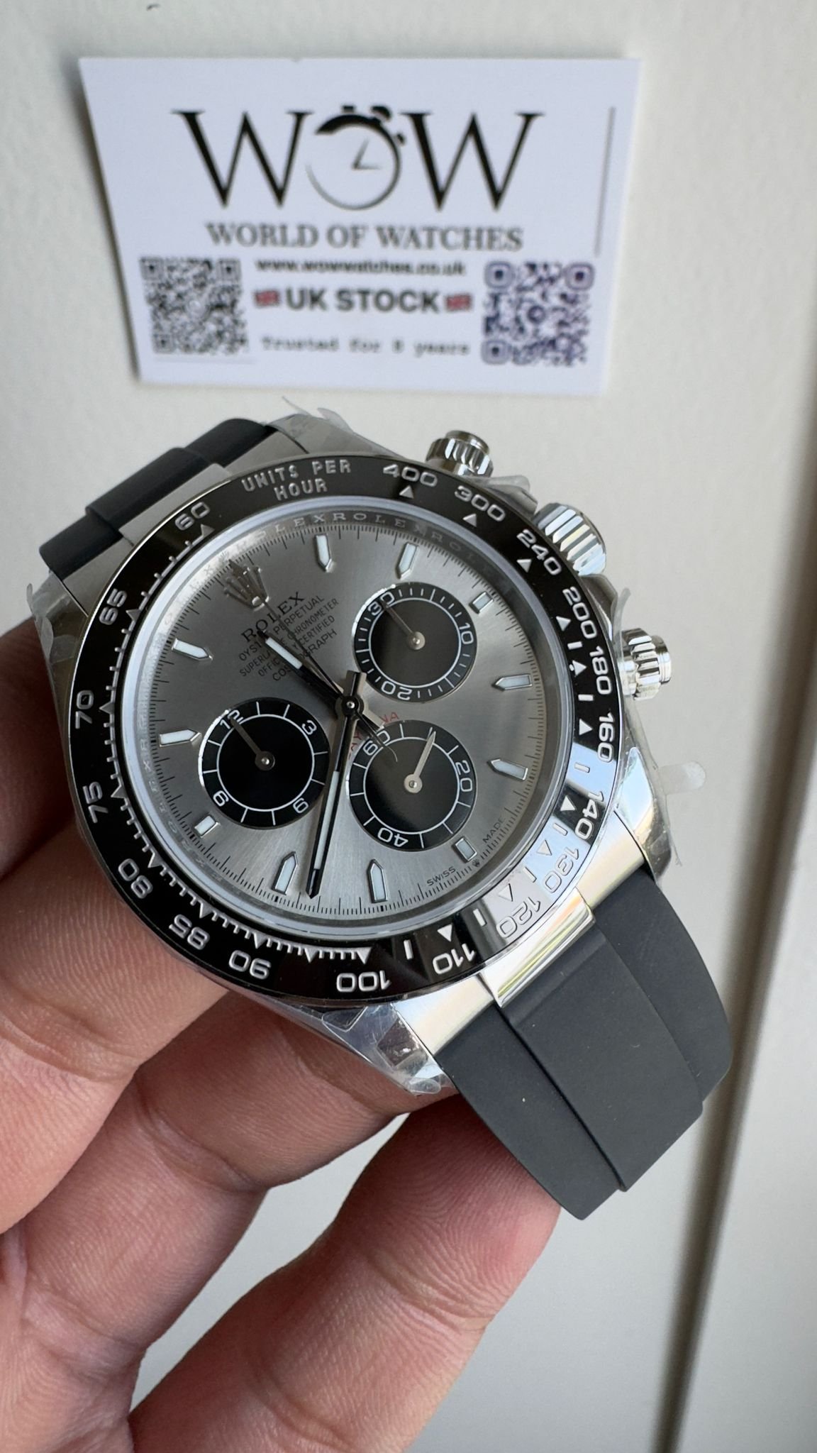 Daytona 116519 904L SS Grey Dial on Rubber Strap QF Asia 4130