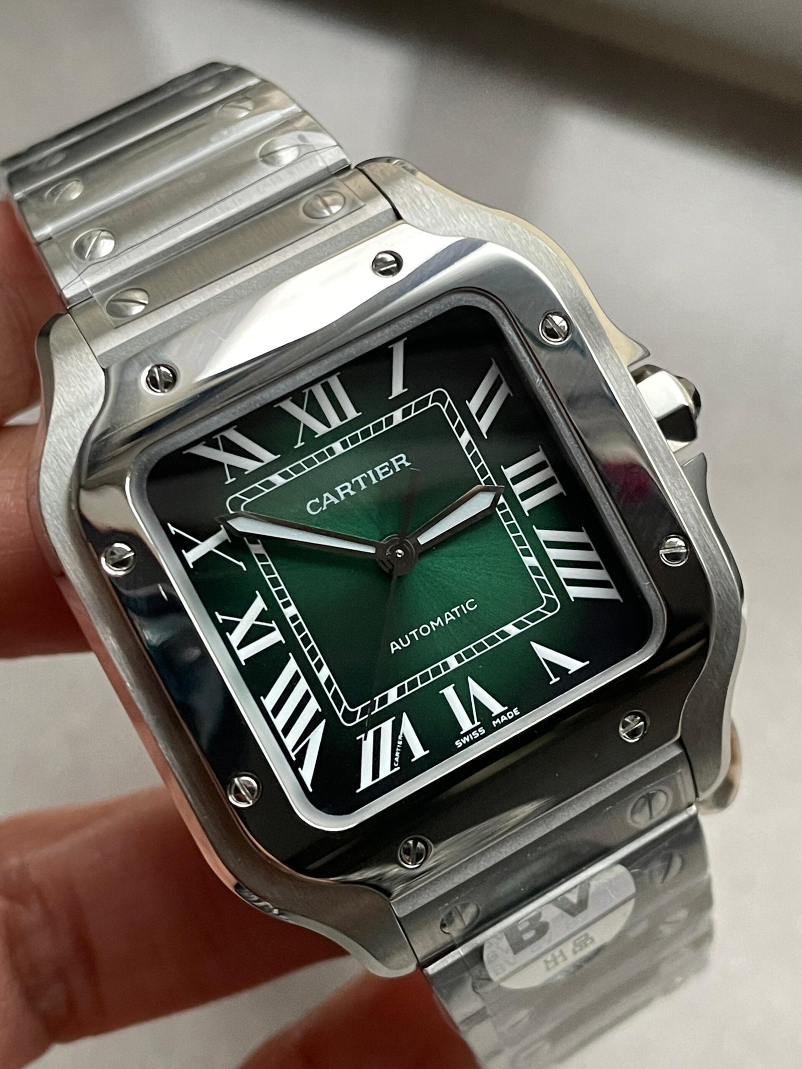 Santos 35mm 2018 SS BVF 1:1 Best Edition Green Dial on SmartLinks Bracelet MIYOTA 9015 - Image 2