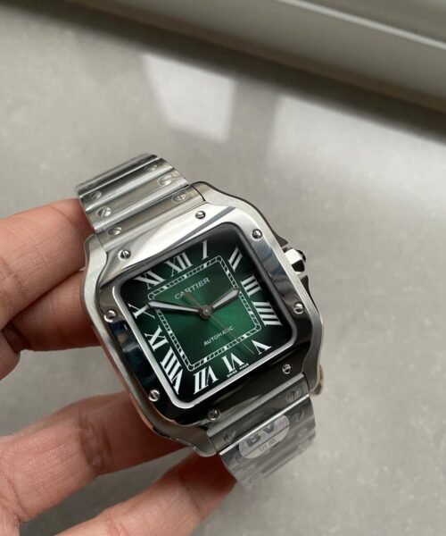 Santos 35mm 2018 SS BVF 1:1 Best Edition Green Dial on SmartLinks Bracelet MIYOTA 9015 - Image 7