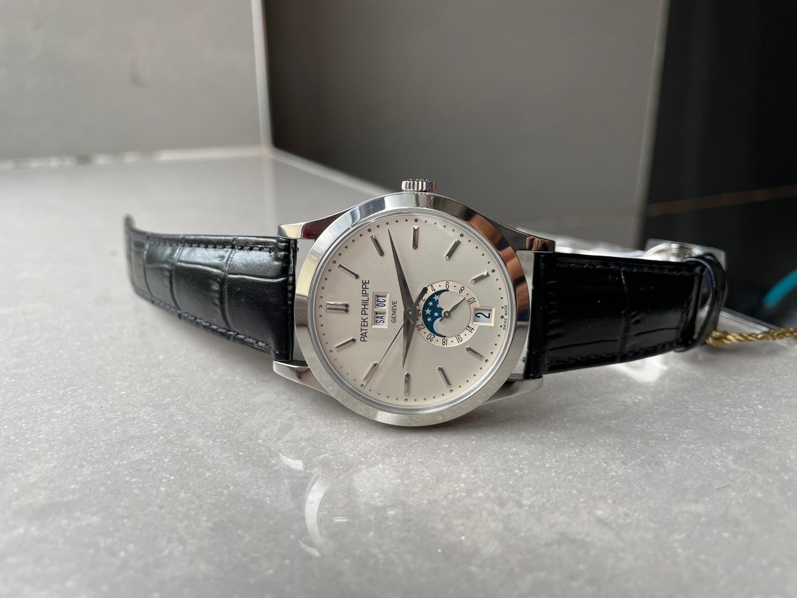 Annual Calendar Moonphase 5396 SS ZF 1:1 Best Edition White/Blue Dial on Black Leather Strap A324 - Image 5