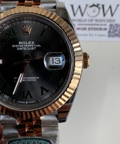 Datejust 41mm 126334 "Wimbledon" 904L RG Fluted Bezel Slate Dial on SS and RG Jubilee Bracelet Clean VR3235 - Image 5