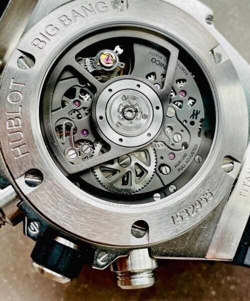 Big Bang Unico Titanium Rainbow SS/Diam Diam Bezel Black Skeletonal Dial on Rubber Strap ZF A1280 - Image 15