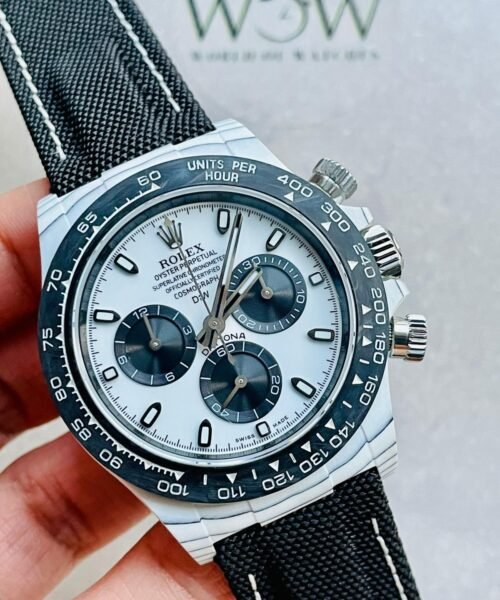 Daytona DIW PANDA White Carbon Case and Bezel Noob Best Edition White/Black Dial on Black Nylon Strap SA4130 V2 - Image 8