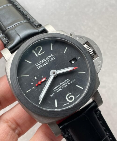 Luminor GMT "Luna Rossa" PAM01096 TI Black Dial Stick on Leather Strap VSF P9010 pam1096 - Image 3