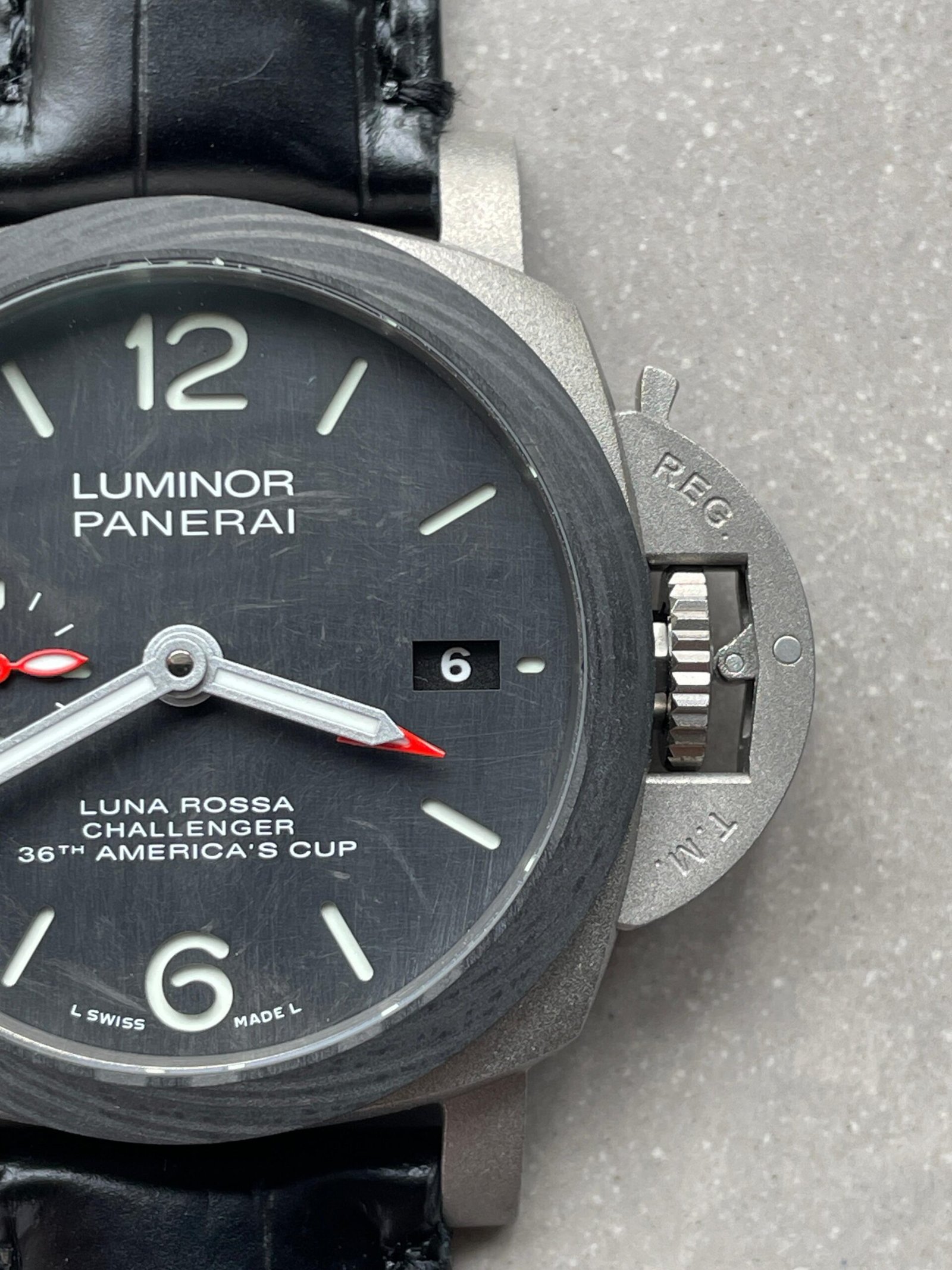 Luminor GMT "Luna Rossa" PAM01096 TI Black Dial Stick on Leather Strap VSF P9010 pam1096 - Image 4