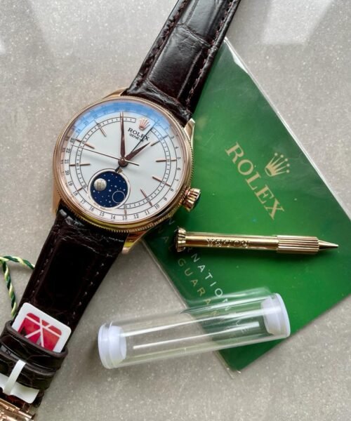 Cellini Moonphase 50535 RG White Dial on Leather Strap KZF Asia 3195 Mod - Image 6