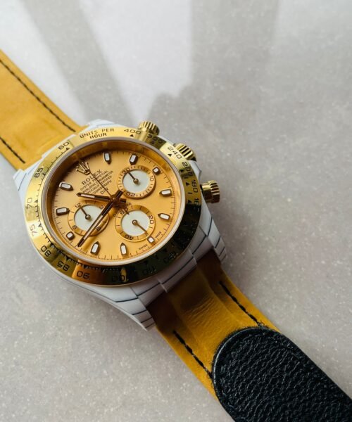Daytona DIW White Carbon/YG DIWF Best Edition Gold Dial on Black Nylon Strap A7750 - Image 4