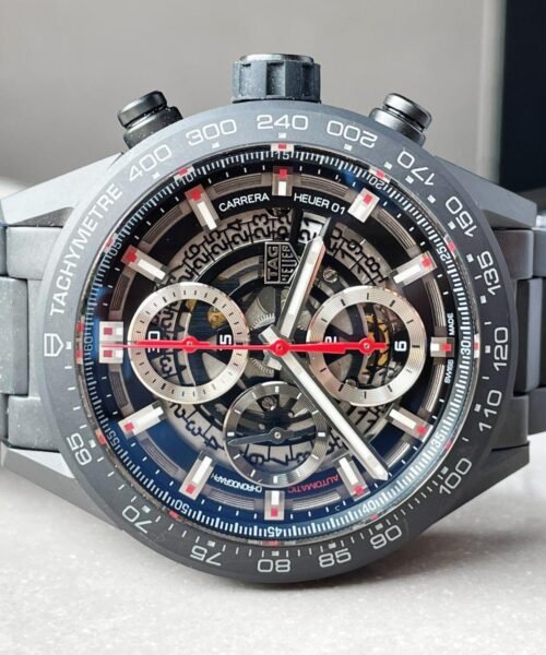 Calibre Heuer 01 Chrono 43mm Ceramic XF 1:1 Best Edition Black Skeleton Dial on Black Ceramic Strap A1887 - Image 2