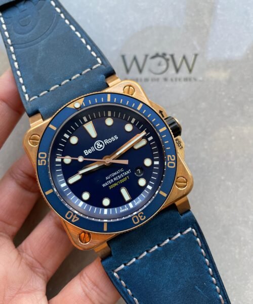 BR03-92 Diver 42mm Bronze BR Blue Dial on Blue Leather Strap A2824 - Image 6