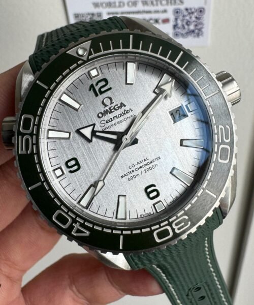 Planet Ocean 600M 43.5mm Green Ceramic Bezel SS VSF 1:1 Best Edition Silver Dial on Green Rubber Strap A8900 - Image 2