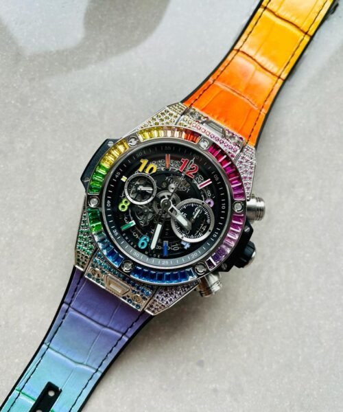 Big Bang Unico Titanium Rainbow SS/Diam Diam Bezel Black Skeletonal Dial on Rubber Strap ZF A1280 - Image 5