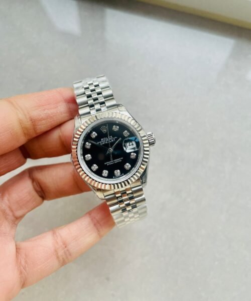 Datejust 28mm 904L SS Black Dial Diamond markers on SS Jubliee Bracelet - Image 3