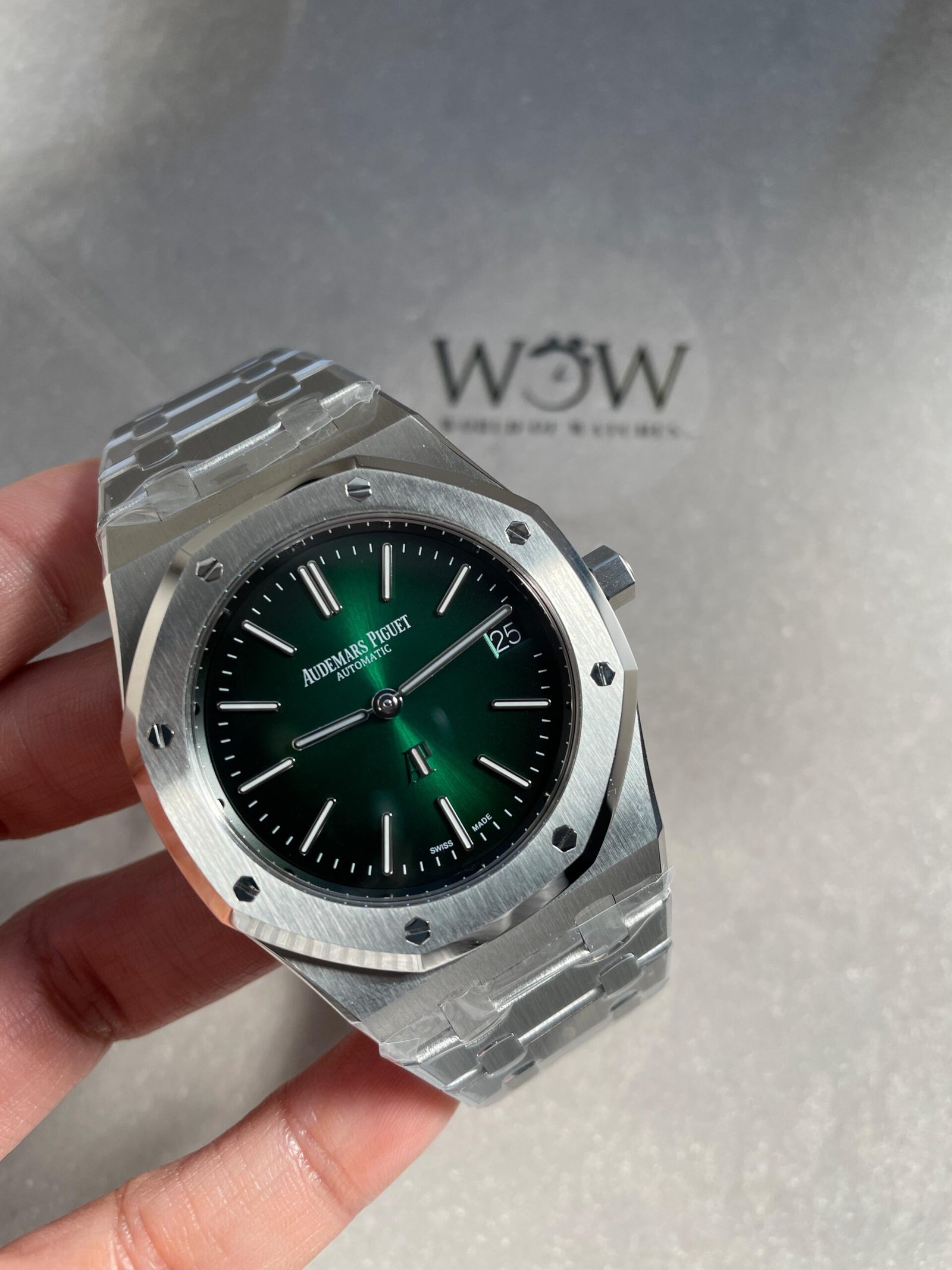 Royal Oak 39mm 16202 “50th Anniversary” SS ZF 1:1 Best Edition Green Textured Dial on SS Bracelet A7121 - Image 6