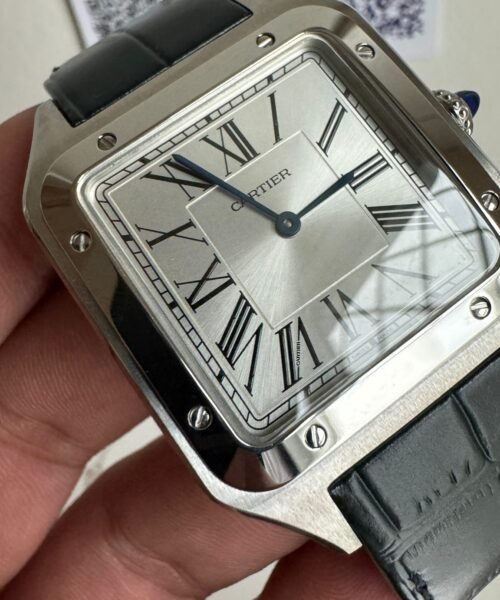 Santos Dumont 31.4mm SS AF 1:1 Best Edition Silver Dial on Black Croco Strap A157 - Image 2