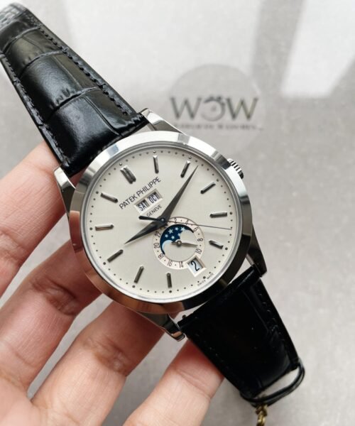 Annual Calendar Moonphase 5396 SS ZF 1:1 Best Edition White/Blue Dial on Black Leather Strap A324 - Image 3