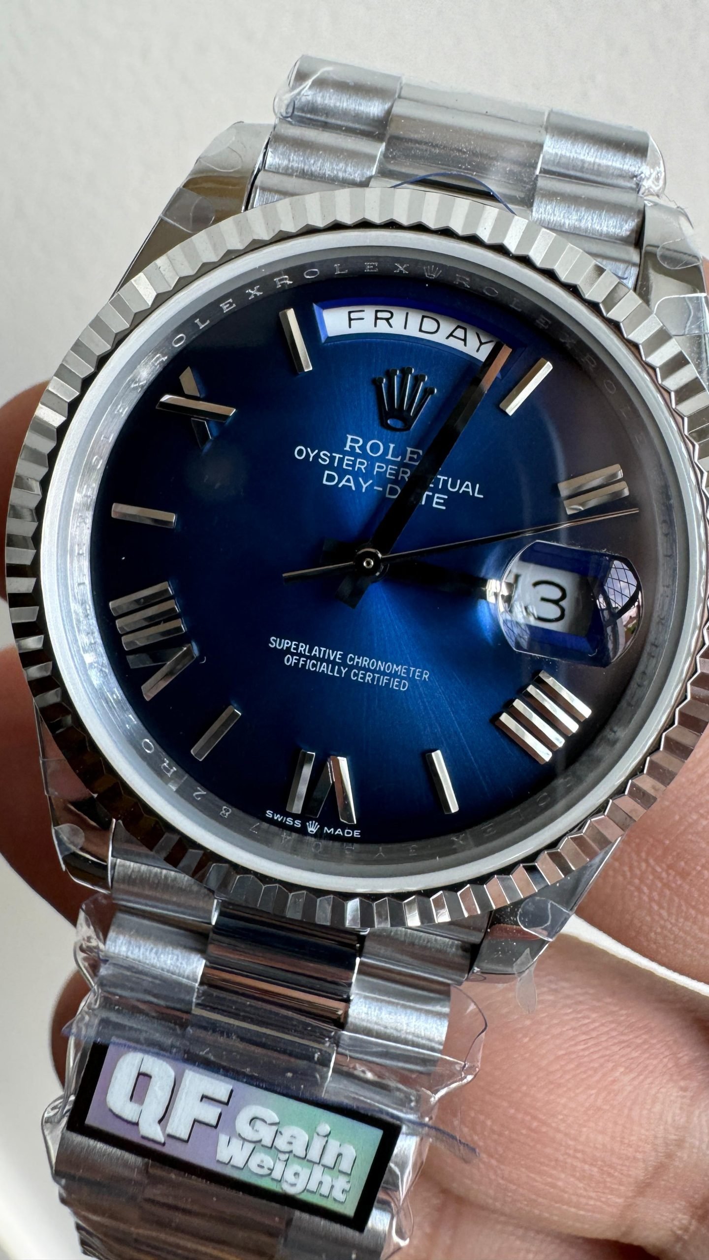 Day Date 228238 40mm 904L SS Bezel QF Gain Weight Blue Dial on SS President Bracelet A2836 - Image 4