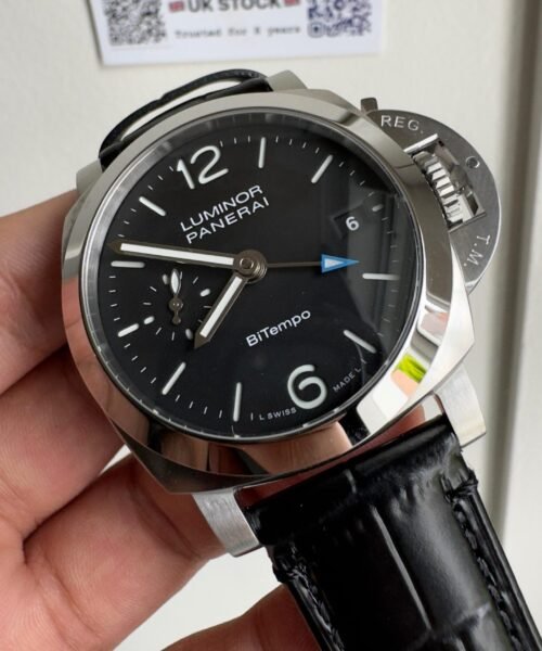 PAM1365 Z GMT SS VSF 1:1 Best Edition Black Dial on Black Leather Strap Asian P900 - Image 3