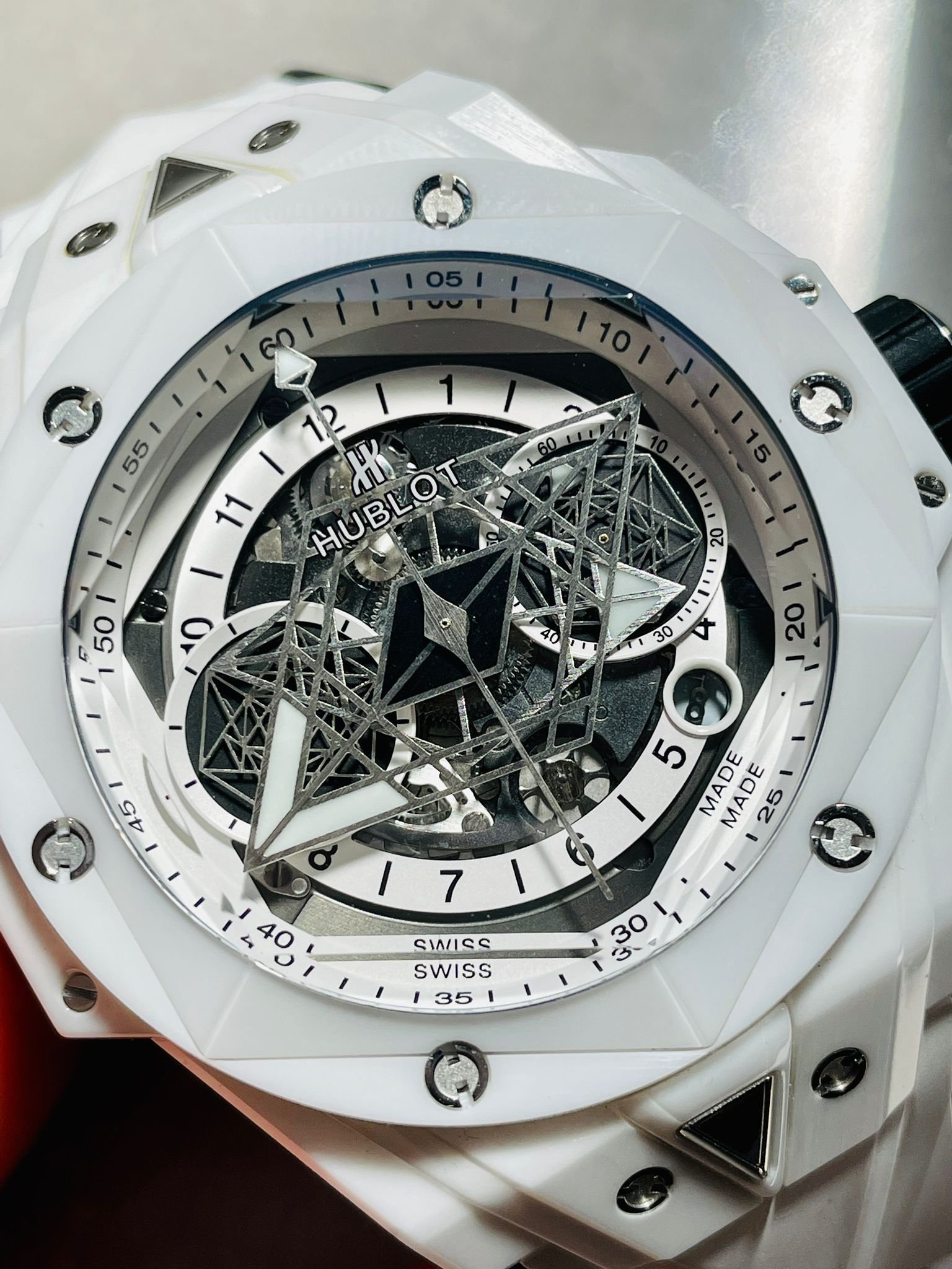 Big Bang Sang Bleu II White Ceramic BBF Best Edition on White Rubber Strap A1240 - Image 4