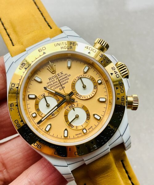 Daytona DIW White Carbon/YG DIWF Best Edition Gold Dial on Black Nylon Strap A7750 - Image 3