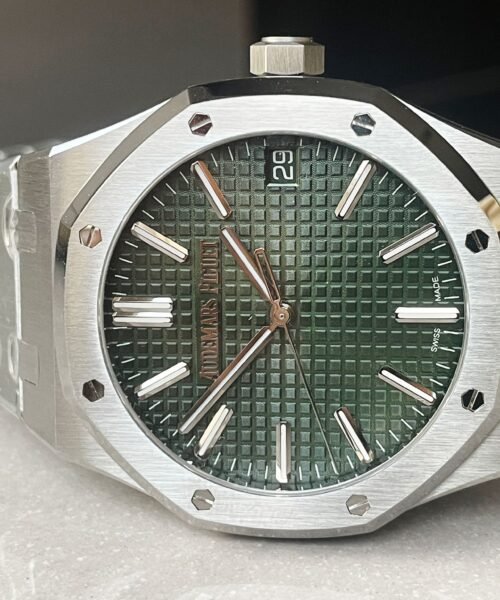 Royal Oak 41mm 15510 "50th Anniversary" SS ZF 1:1 Best Edition Green Textured Dial on SS Bracelet A4302 - Image 7