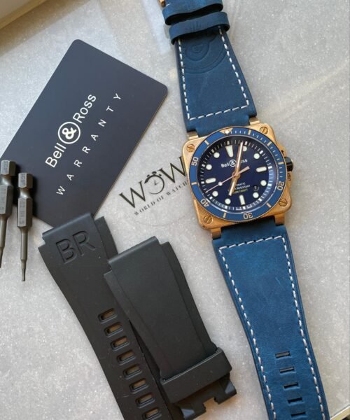 BR03-92 Diver 42mm Bronze BR Blue Dial on Blue Leather Strap A2824 - Image 5