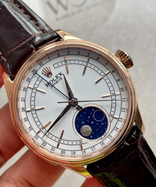 Cellini Moonphase 50535 RG White Dial on Leather Strap KZF Asia 3195 Mod - Image 3