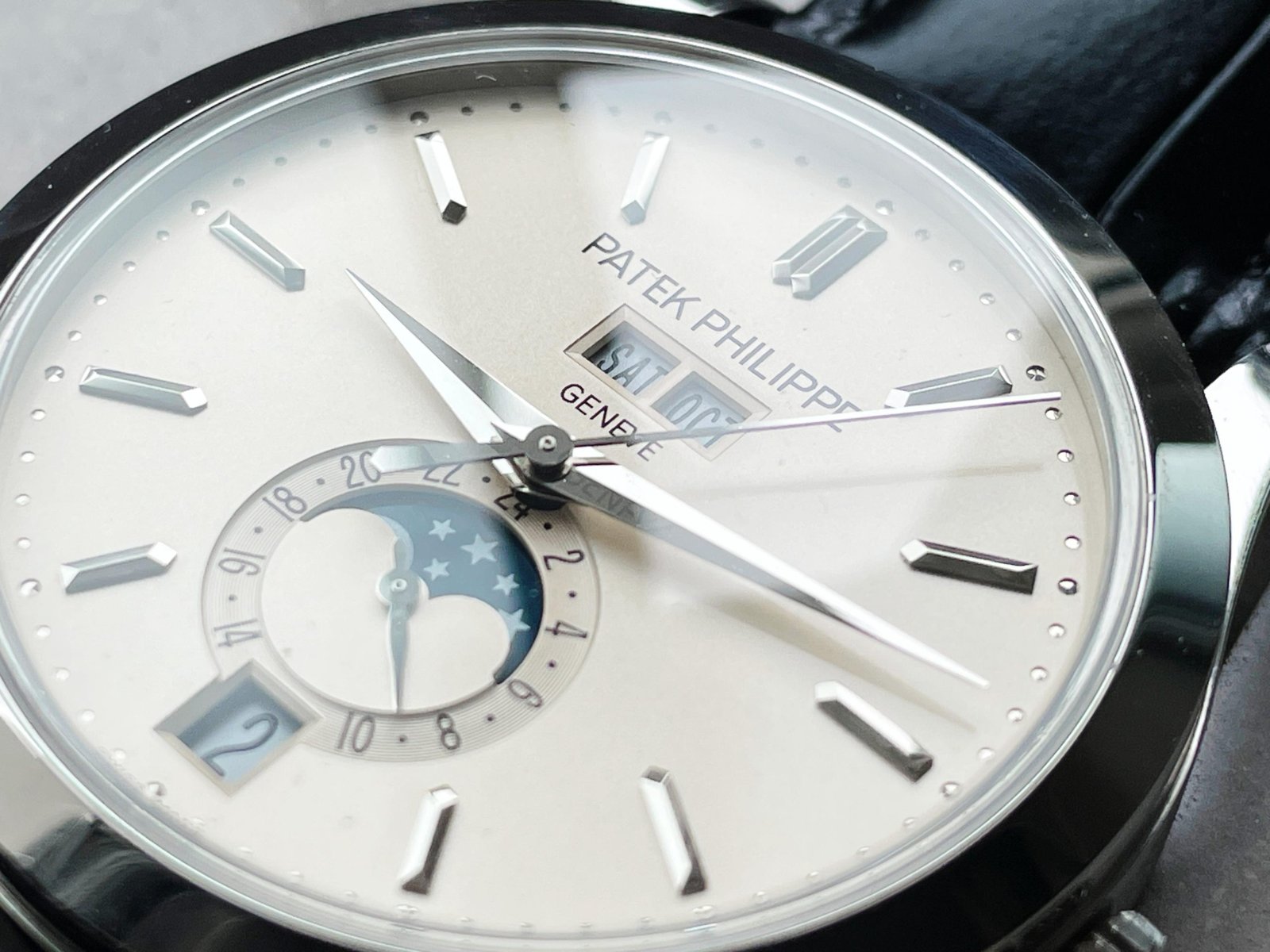 Annual Calendar Moonphase 5396 SS ZF 1:1 Best Edition White/Blue Dial on Black Leather Strap A324 - Image 8