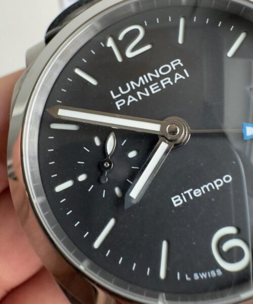 PAM1365 Z GMT SS VSF 1:1 Best Edition Black Dial on Black Leather Strap Asian P900 - Image 7