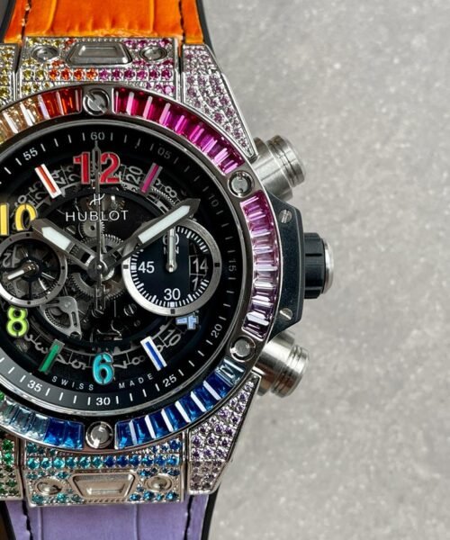 Big Bang Unico Titanium Rainbow SS/Diam Diam Bezel Black Skeletonal Dial on Rubber Strap ZF A1280 - Image 11