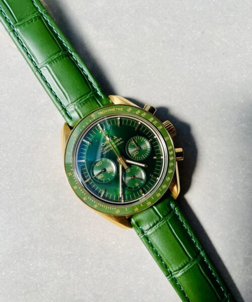 Speedmaster Moonwatch in Moonshine Gold YG RMF Best Edition Green Dial on Green Leather Strap Manual Chrono - Image 7