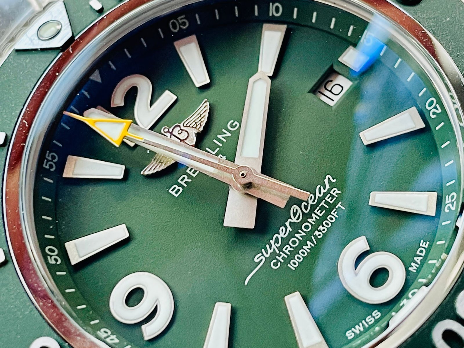 Superocean Automatic 44 BLSF 1:1 Best Edition Green Dial Green Bezel on SS Strap A2824 - Image 3