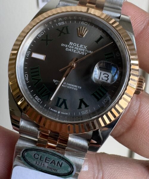 Datejust 41mm 126334 "Wimbledon" 904L RG Fluted Bezel Slate Dial on SS and RG Jubilee Bracelet Clean VR3235 - Image 4
