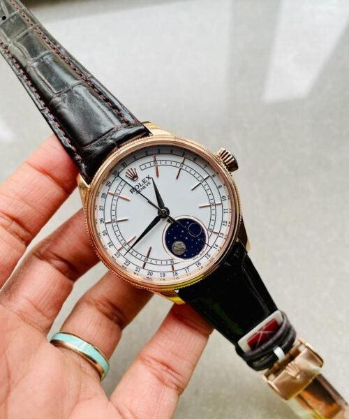 Cellini Moonphase 50535 RG White Dial on Leather Strap KZF Asia 3195 Mod - Image 2