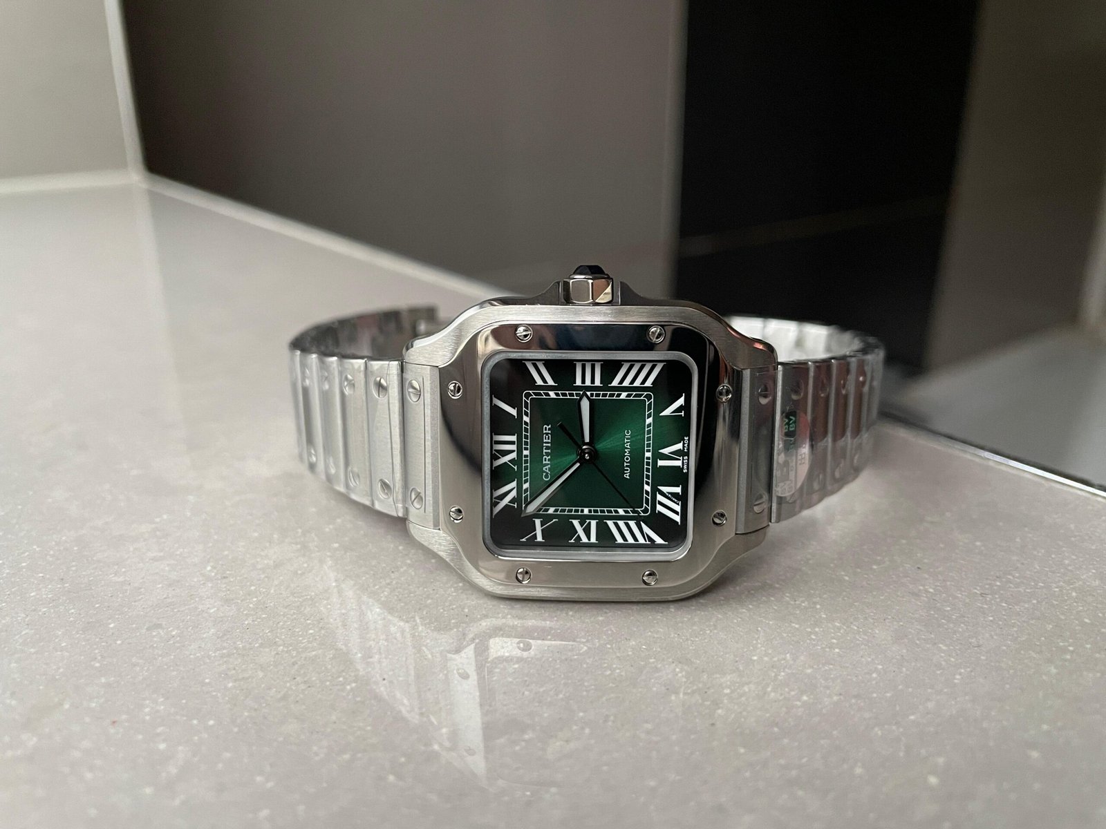 Santos 35mm 2018 SS BVF 1:1 Best Edition Green Dial on SmartLinks Bracelet MIYOTA 9015 - Image 3