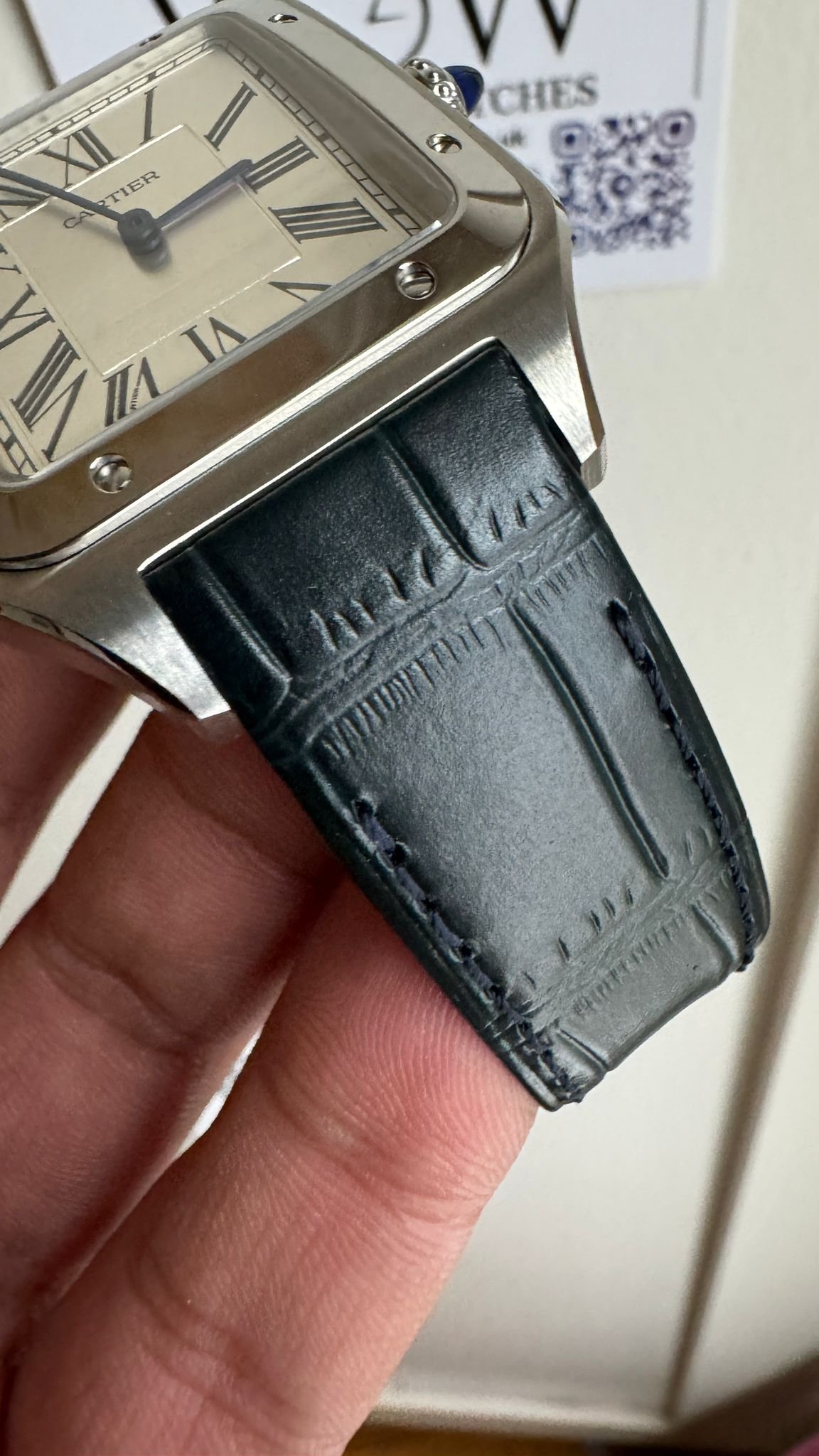 Santos Dumont 31.4mm SS AF 1:1 Best Edition Silver Dial on Black Croco Strap A157 - Image 6