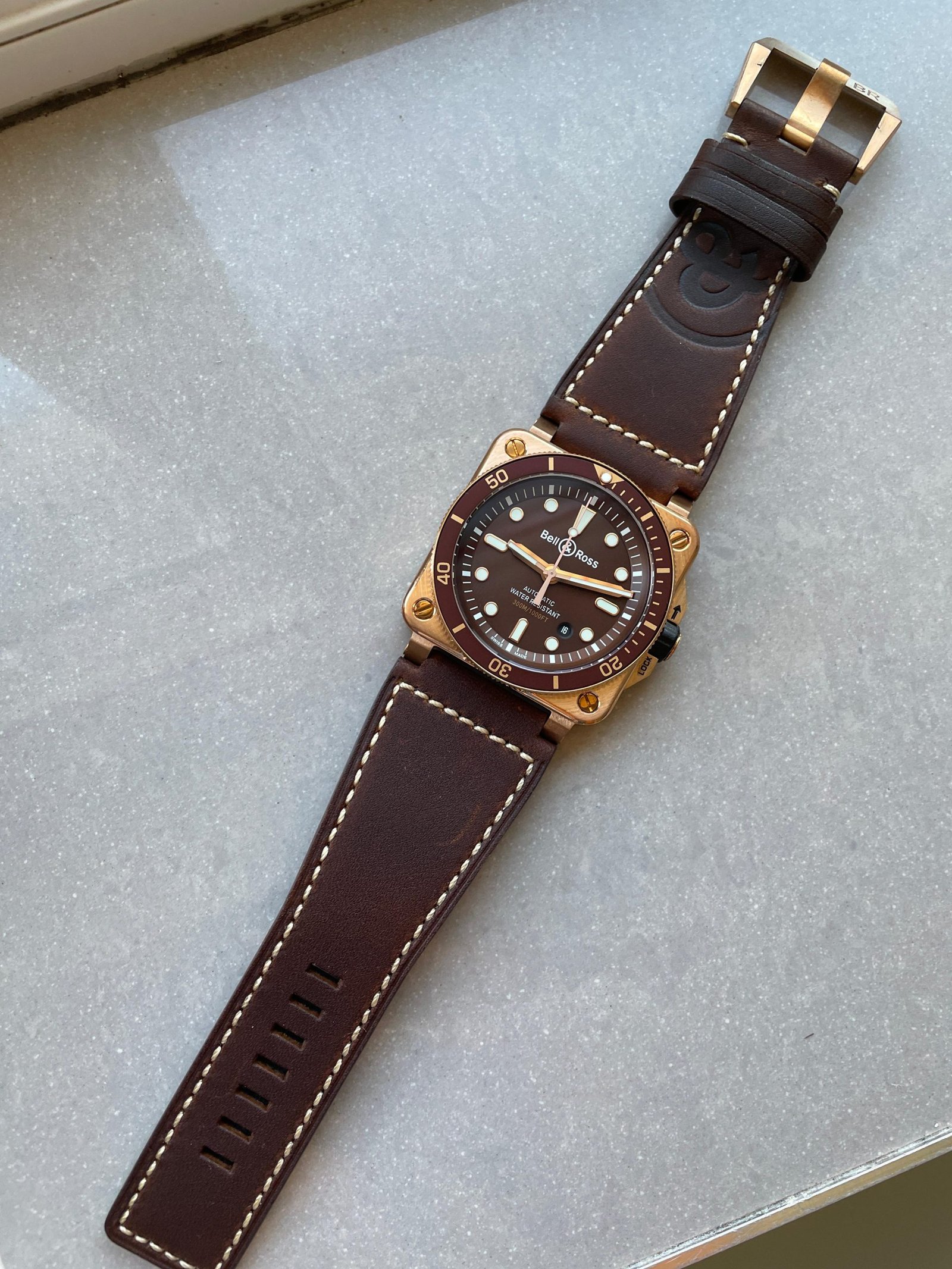 BR03-92 Diver 42mm Bronze BRF Brown Dial on Leather Strap A2824 - Image 4