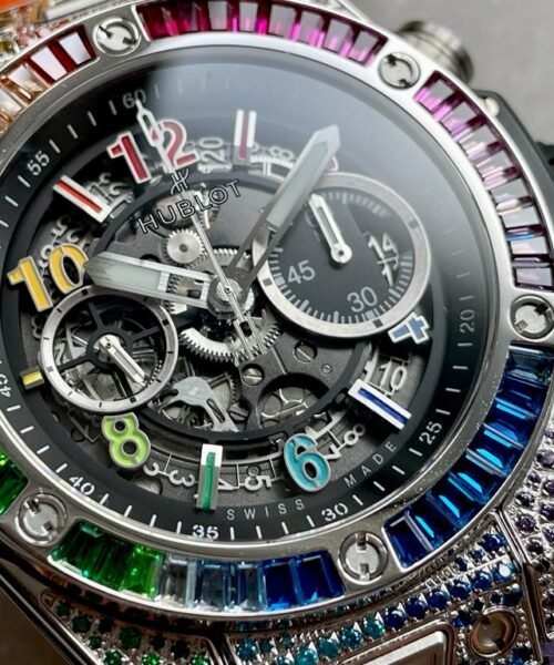 Big Bang Unico Titanium Rainbow SS/Diam Diam Bezel Black Skeletonal Dial on Rubber Strap ZF A1280 - Image 12