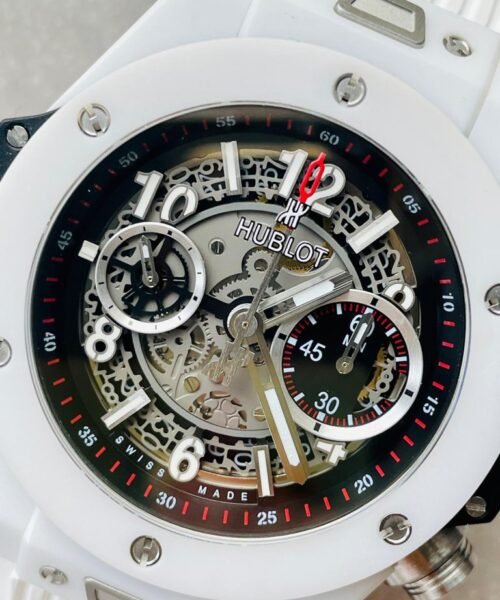 Big Bang Unico White Ceramic HBF 1:1 Best Edition Black Skeleton Dial on Whtie Rubber Strap A1242 - Image 5