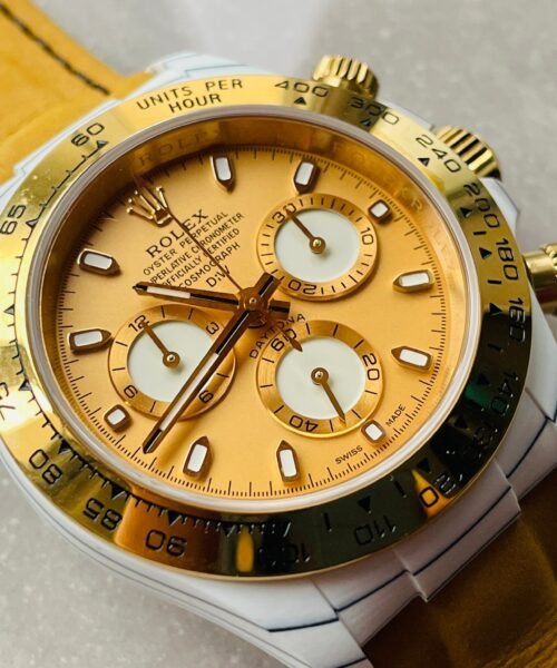 Daytona DIW White Carbon/YG DIWF Best Edition Gold Dial on Black Nylon Strap A7750 - Image 8
